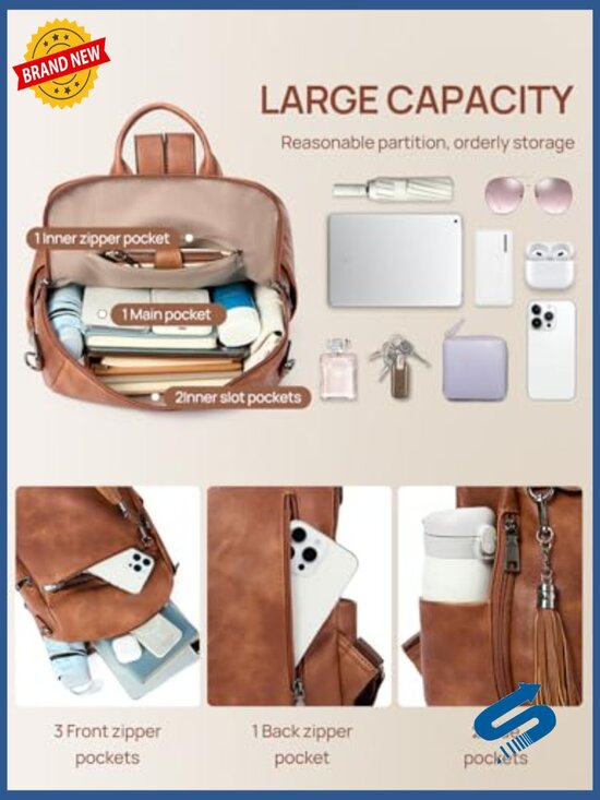 PU Leather Anti Theft Travel Backpack Purse with Tassel Large Capacity main image 4